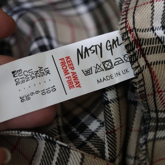 Nasty Gal Plaid High-Rise Pants UK Academia Style Vintage-Inspired Repairable - Picture 10 of 10